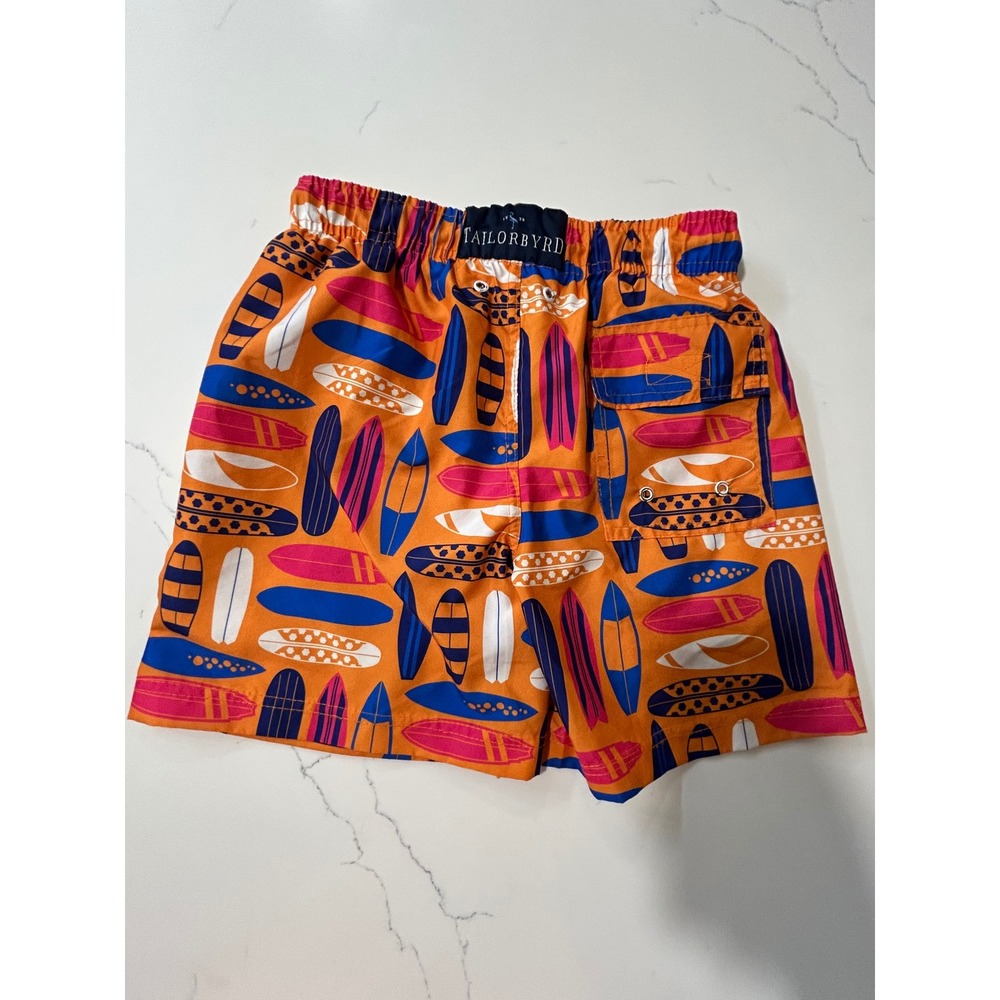 Tailorbyrd Boys Orange‎ Surfboard Print Swim Trunks Mesh Lined Size M 10-12
